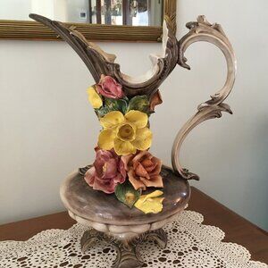 Vintage Capodimonte Italian Porcelain Pitcher Vase Urn